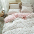mixinni White Pink Floral Duvet Cover Queen Size Girls Garden Style 100% Cotton by mixinni