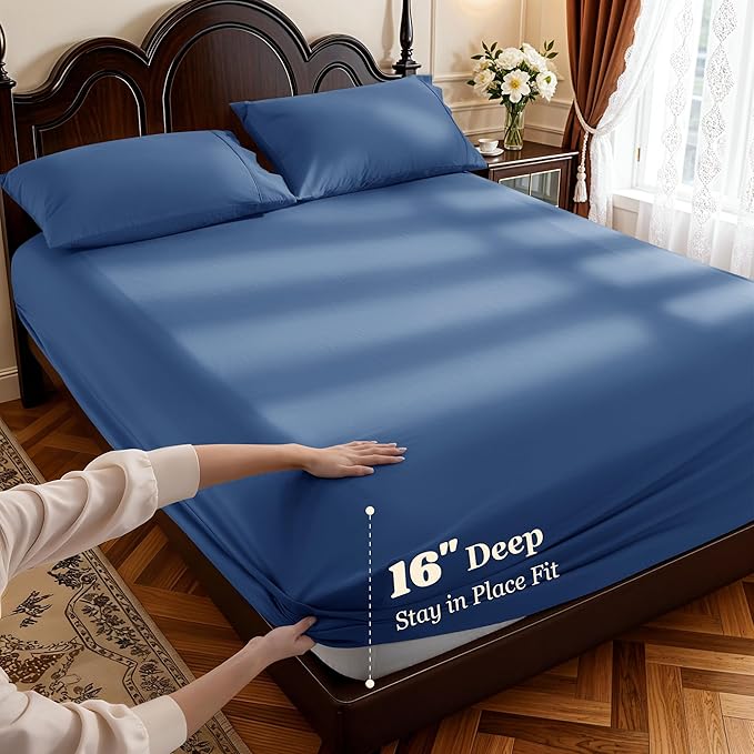 LBRO2M 1000 Thread Count 100% Cotton Sheets Set, California King Size Bed Sheet - Image 4