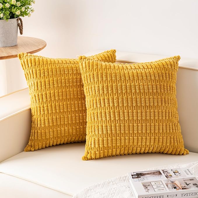 Aegero Pack of 2 Corduroy Decorative Throw Pillow Covers 24x24 InchSoft Striped by Unknown