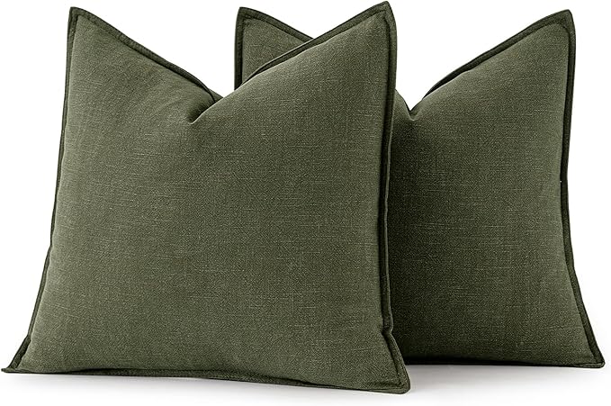 MIULEE Decorative Linen Pillow Covers 18x18 Inch Dark Olive Green Boho - Image 4