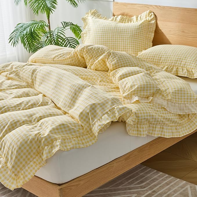 Gingham Duvet Cover King Size, 3 Pieces Soft Breathable Microfiber Plaid - Image 4