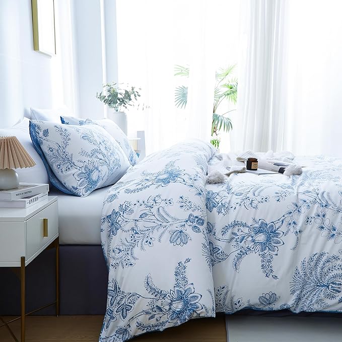 BOLINLIVING Floral Duvet Cover Queen Size 3 Pieces, Flower Duvet Cover - Image 3