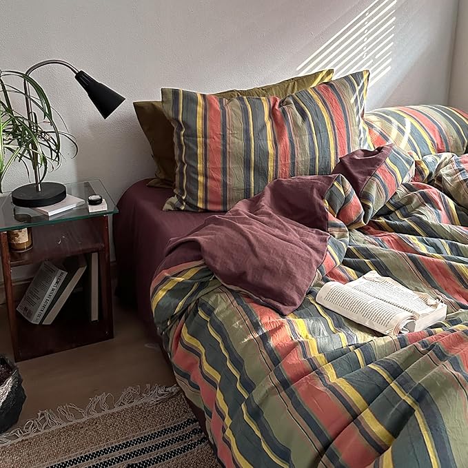 mixinni Vintage Striped Duvet Cover Set Twin Size by mixinni