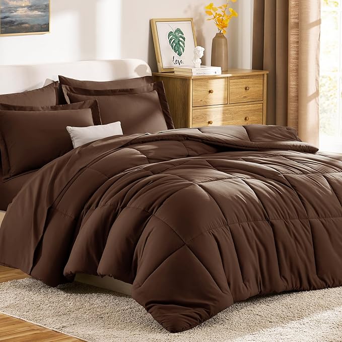 CozyLux Oversized Queen Comforter Sets Brown, 7 Pieces Bed in a Bag, 98x98 Box - Image 9
