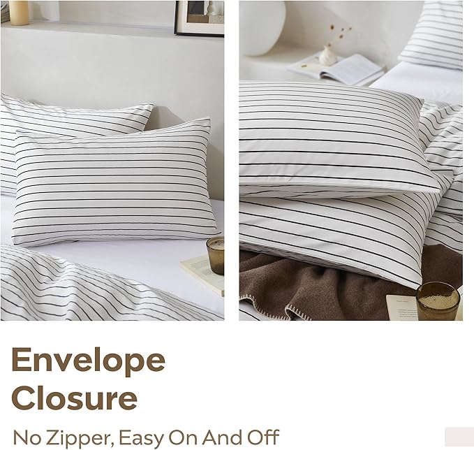 JELLYMONI 100% Natural Cotton 2pcs Striped Duvet Cover Sets, - Image 6