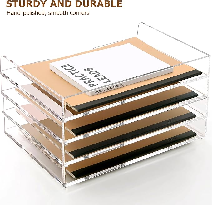 2 Pack- Stackable Paper Letter Tray, Enlarged A4 File Desk Organizer Acrylic Desk Organizers and Accessories Sorter Tray, Clear Workspace Office Supplies Organizers, 13.78inx9.25inx3.62in-DeskoryOffice