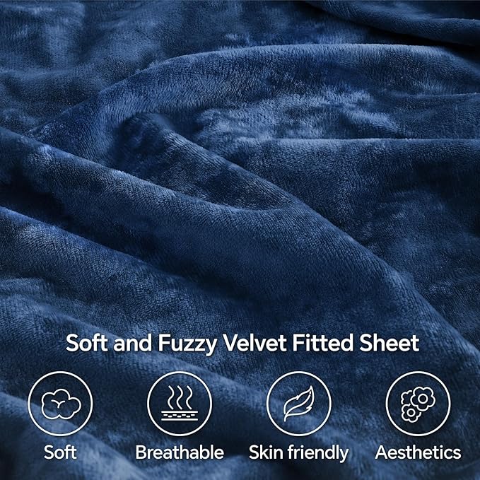 BEDELITE Velvet Fitted Sheet and Pillowcase Set, Luxury Soft Fuzzy Bottom Sheet - Image 3