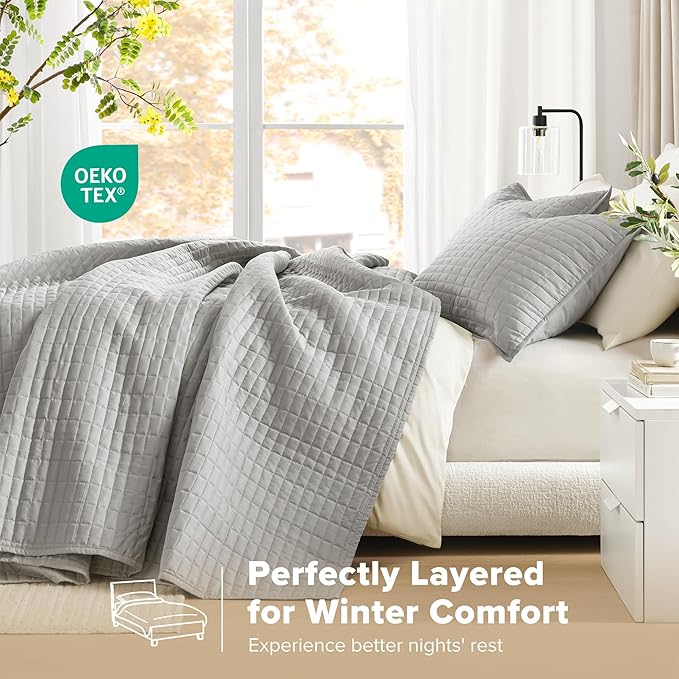 Comfort Spaces Grey Oversized Queen Quilt Set 102"x118" Bedspread Quilted - Image 3