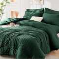HYMOKEGE Emerald Green King Size Comforter Set Seersucker 7 Pieces, All Season by HYMOKEGE