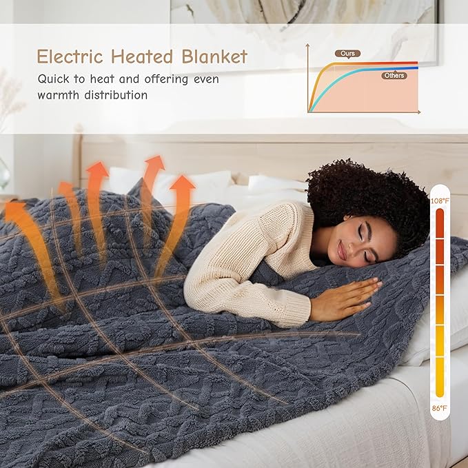 Electric Heated Blanket Full Size 72"x84", Ultra Soft Sherpa Fleece, 9 Heat - Image 4