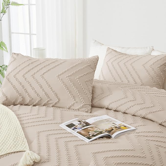 Andency Khaki Comforters Queen Size Set, Boho Beige Soft Fluffy Tan Warm - Image 4