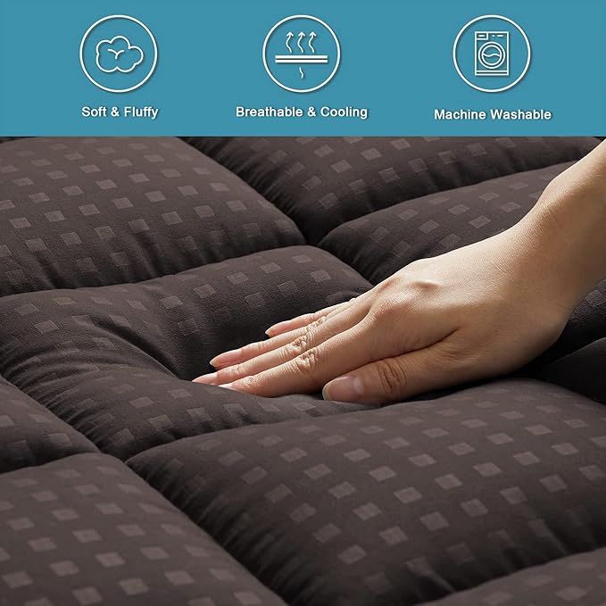 HYLEORY Full Mattress Pad Quilted Fitted Mattress Protector Cooling Pillow Top - Image 4
