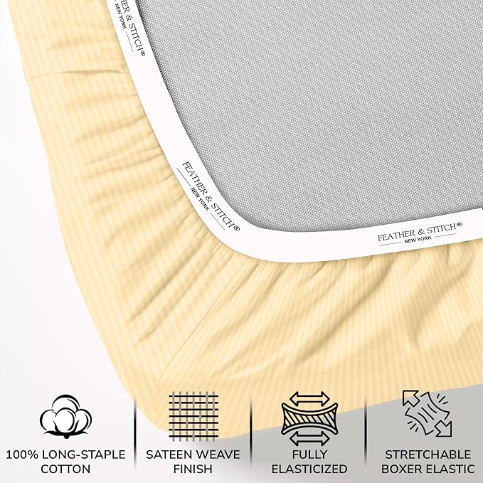 Feather & Stitch 1 Piece Fitted Sheet King Size, 100% Cotton Damask Sateen Weave - Image 2