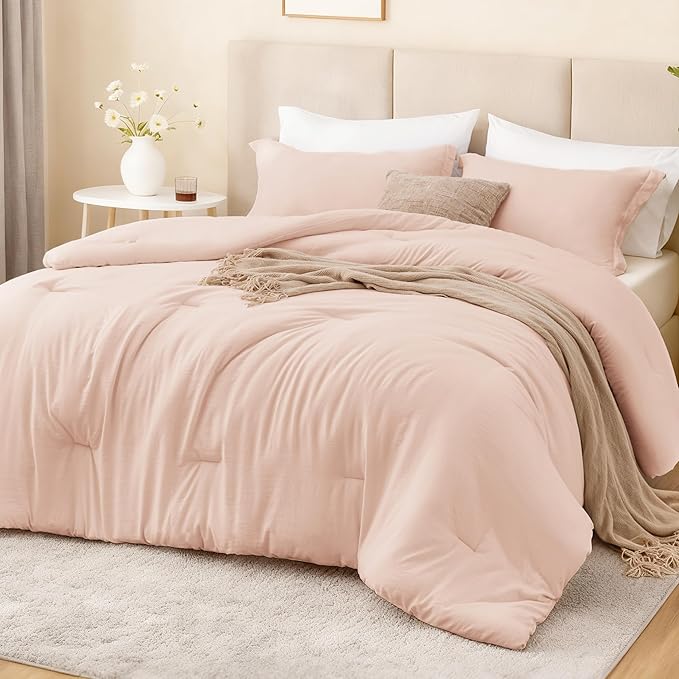 Love's cabin Pink King Size Comforter Set, 3-Piece Prewashed Bed Set by Lovescabin