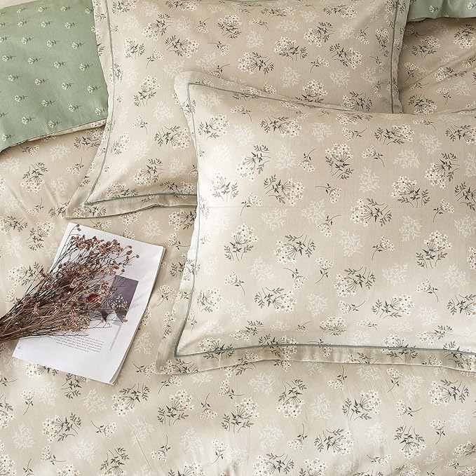 mixinni Duvet Cover Set Floral King Size Soft Cotton Bedding Flower Green - Image 4