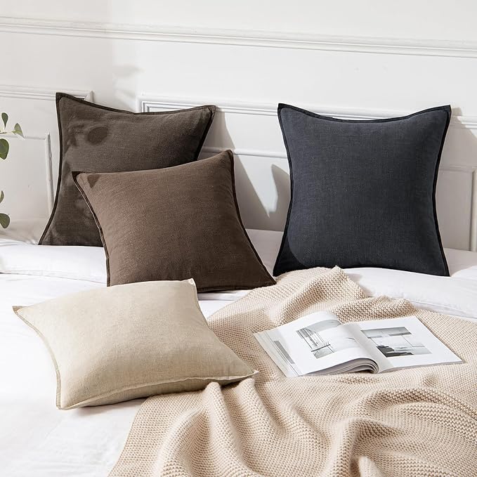 MIULEE Decorative Linen Euro Sham Pillow Covers 24x24 Inch CoffeeBoho Farmhouse - Image 4