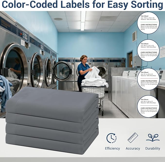 Bulk Queen Flat Sheets Only, 6 Pack Quick Sort Top Bed Sheet, Color-Coded Label - Image 4