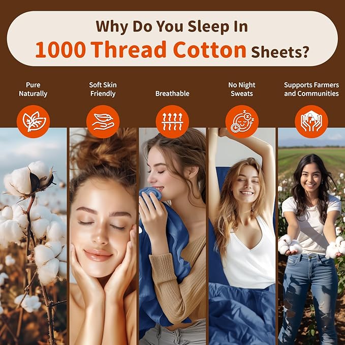 LBRO2M 1000 Thread Count 100% Egyptian Cotton Sheets Set Twin XL, 3 Piece Sets - Image 4