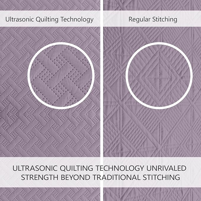 FLYMME Quilts Queen Size, Lightweight Grayish Purple Bedspreads, Basket Weave - Image 3