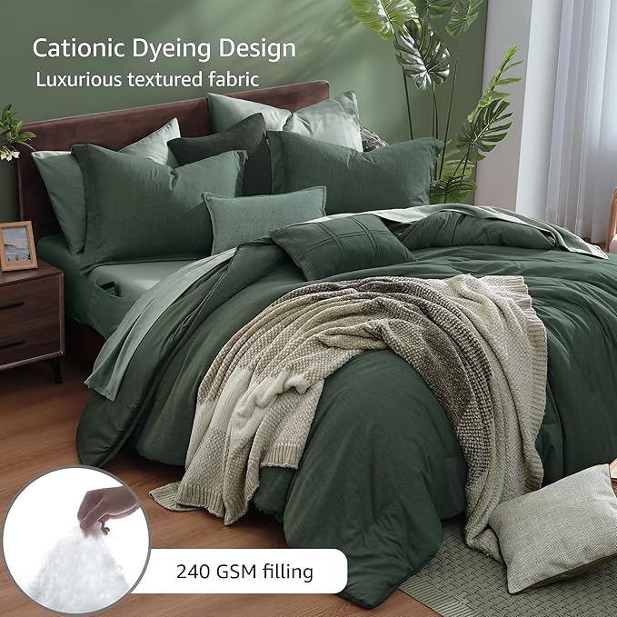 Monbix Super King Plus Comforter Set, Deep Forest Cationic Dyeing Bedding Set - Image 3