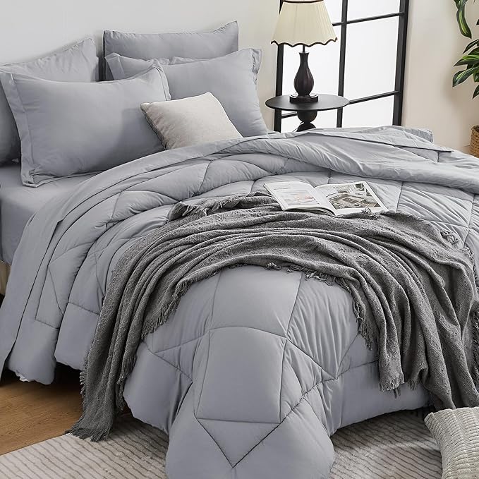 HEVUMYI Light Grey Twin Comforter Set by HEVUMYI