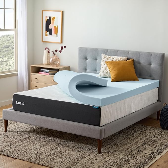 Lucid 4 Inch Memory Foam Mattress Topper, Queen Size – Cooling Gel Bed Topper – - Image 8