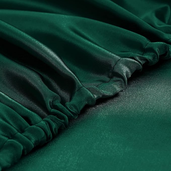 Homiest Blackish Green Satin Fitted Sheet Queen Size, Deep Pocket, Luxury & - Image 5