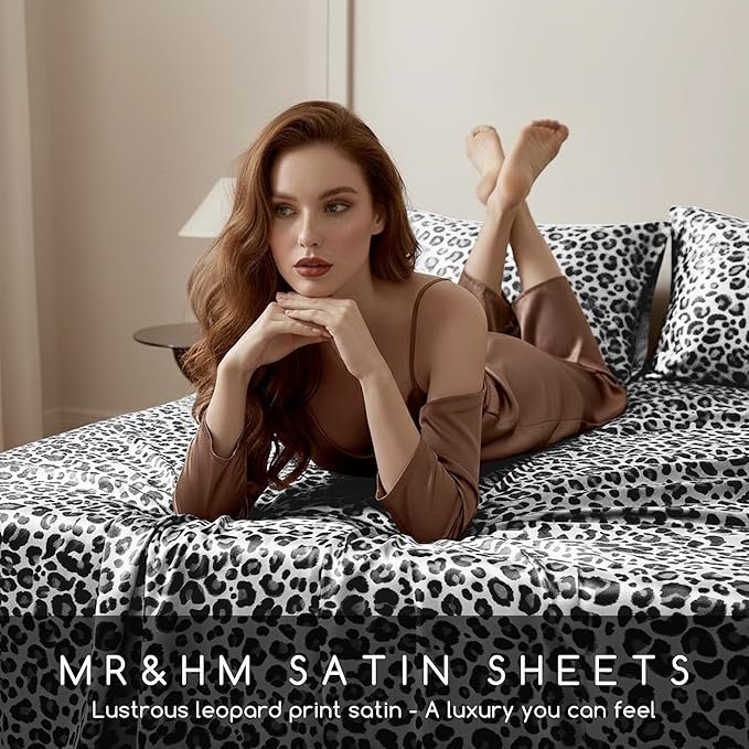 MR&HM Satin Sheets with Elastic Corner Straps, Full Size Sheets Set - Image 5