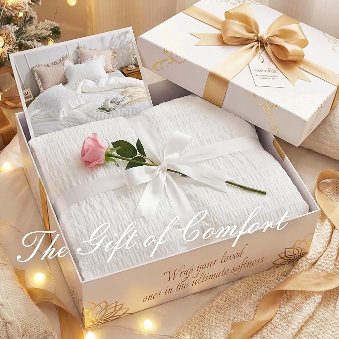 JOLLYVOGUE White Comforters Queen Size, 3 Pieces Ruffle Seersucker Queen - Image 9