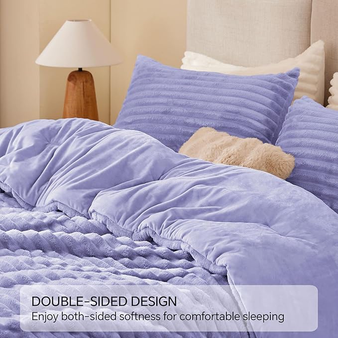 BEDELITE Fleece Queen Comforter Set -Super Soft & Warm Fluffy Lavender Bedding - Image 5