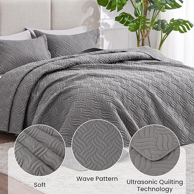 Love's cabin California King Size Quilt Bedding Set Grey Bedspread - Image 3