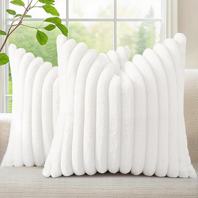 decorUhome Summer Cozy Faux Fur Throw Pillow Covers 16x16 Set of 2 Decorative by decorUhome