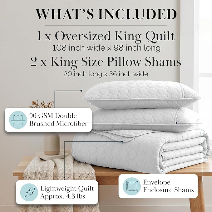 Southshore Fine Living, Inc. King Size White Quilt Bedding Set - Image 2