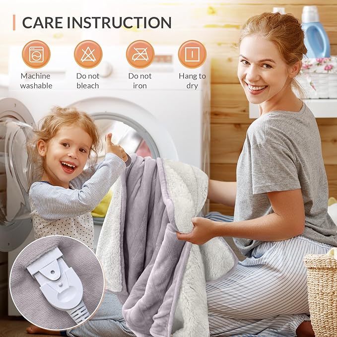 HOMLYNS LuxeHeat Heated Blanket Electric Blanket, Soft Flannel Sherpa Heated - Image 9