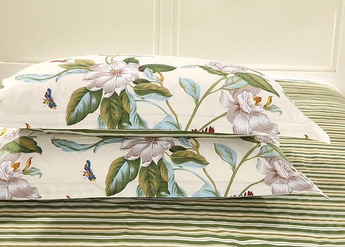 FADFAY Floral Duvet Cover Set 100% Cotton Green and Beige Striped Dorm Room - Image 7