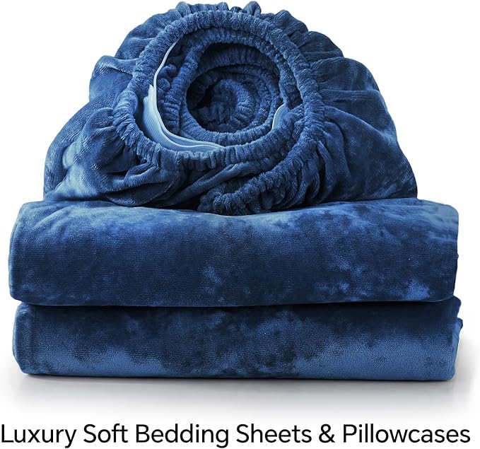 BEDELITE Velvet Fitted Sheet and Pillowcases Set, Luxury Soft Fuzzy Bottom Sheet - Image 8
