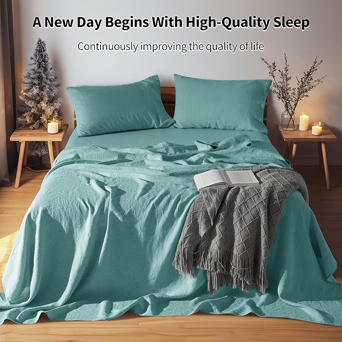 LBRO2M 100% Pure Linen Sheet Set Deep Pocket Up to 16" Bed Sheets Sets - Image 6