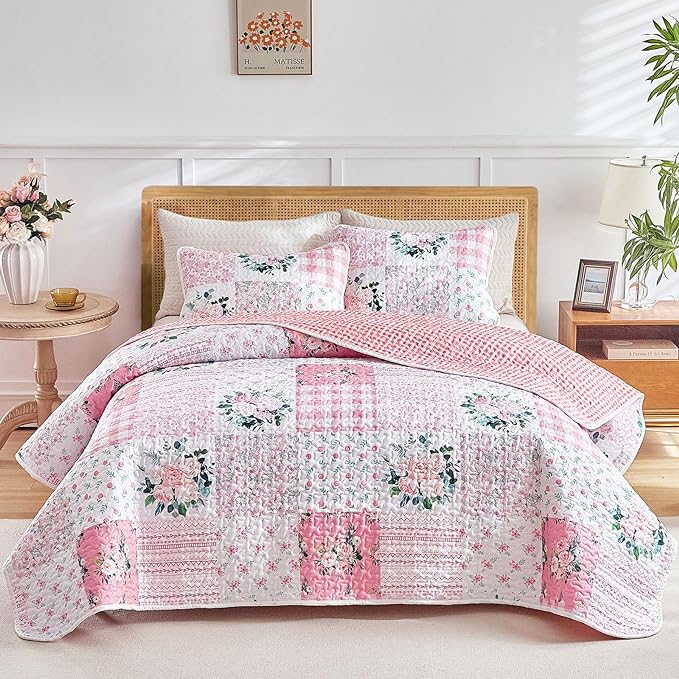 Joyreap 3 Pieces Floral Patchwork Quilt Set Queen, Soft n Cozy Microfiber Quilt by Joyreap
