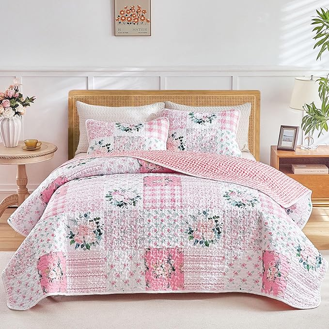 Joyreap 3 Pieces Floral Patchwork Quilt Set King, Soft n Cozy Microfiber Quilt by Joyreap