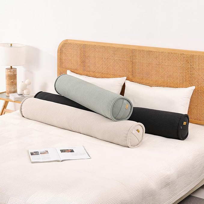 Long Bolster Pillow for Bed – Soft Corduroy Body Pillow for Adults, Ergonomic Full-Length Support for Better Sleep,59 x 7.87 Inches,Grey Green
