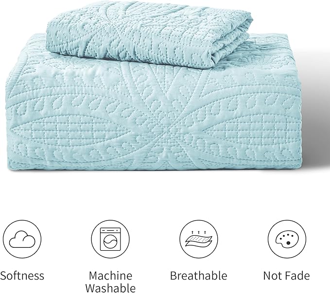 Love's cabin Twin Quilt Set Spa-Blue Bedspreads - Image 7