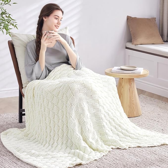 Knitted Weighted Blanket for Adult, No Beads Heavy Blanket 60” x 80'' 15lbs - Image 7