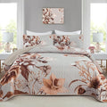Khaki Floral Quilt Set Queen 3 Pieces Boho Flower Quilt Coverlet Set Soft by DRUCON