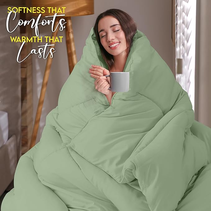 Utopia Bedding King Comforter Duvet Insert, Quilted Sage Green Comforter - Image 5