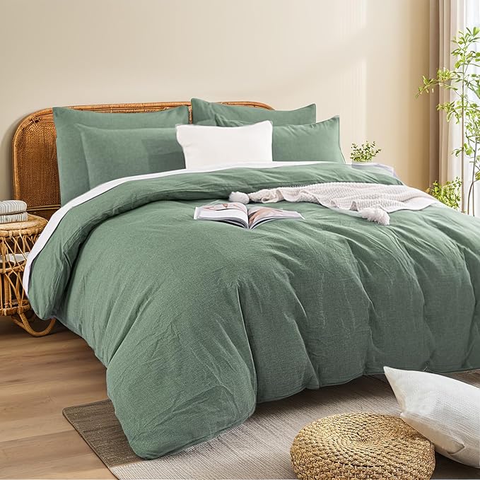 NEXHOME PRO Duvet Cover Queen 100% Washed Cotton, Organic Natural Linen Like - Image 3