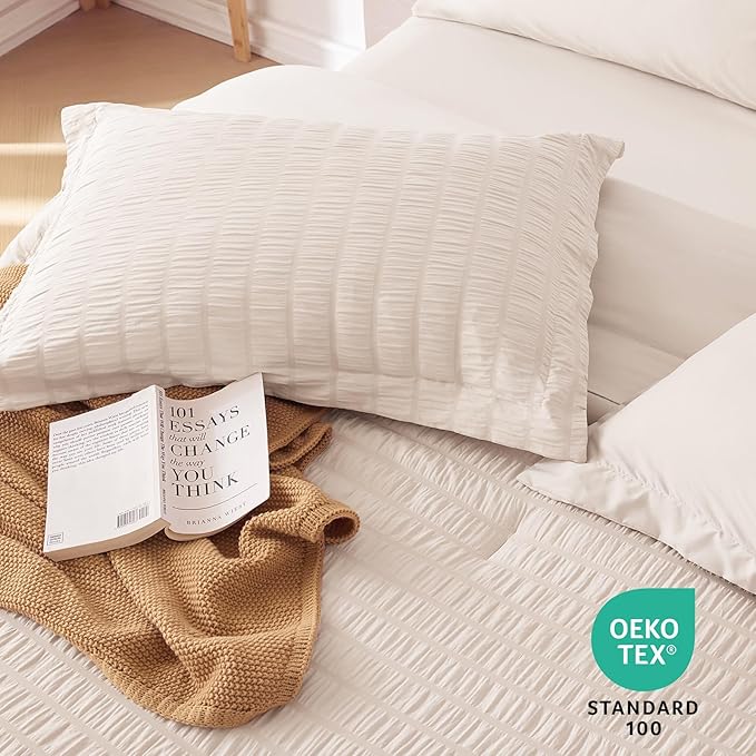 MUXHOMO 7 Pieces Full Comforter Set, Seersucker Bed in a Bag Full Size - Image 9