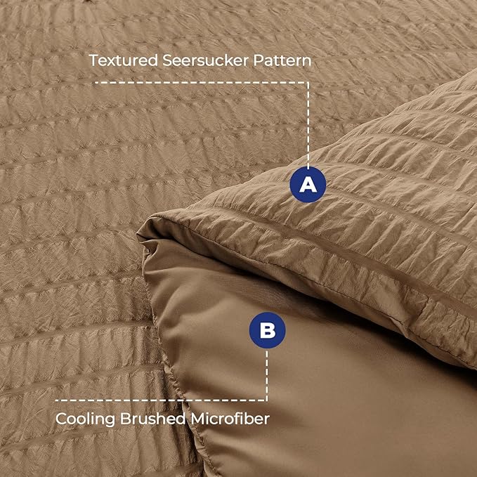 HYMOKEGE Brown Duvet Cover Queen Size, Ultra Soft 3-Piece Seersucker Duvet - Image 3