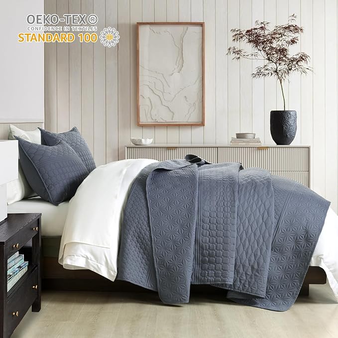 HORIMOTE HOME Steel Blue Twin Size Quilt Set - Image 3