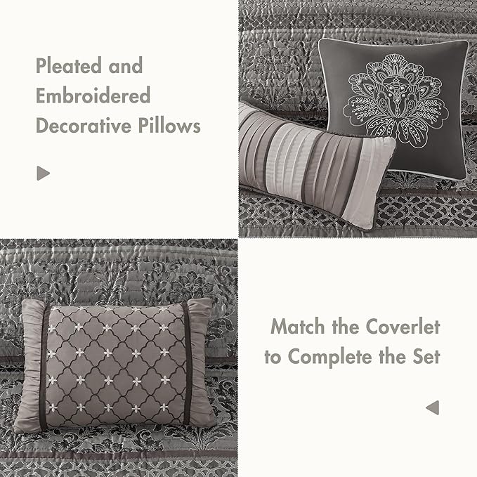 Madison Park Quilt Traditional Damask Design All Season, Lightweight Coverlet - Image 4