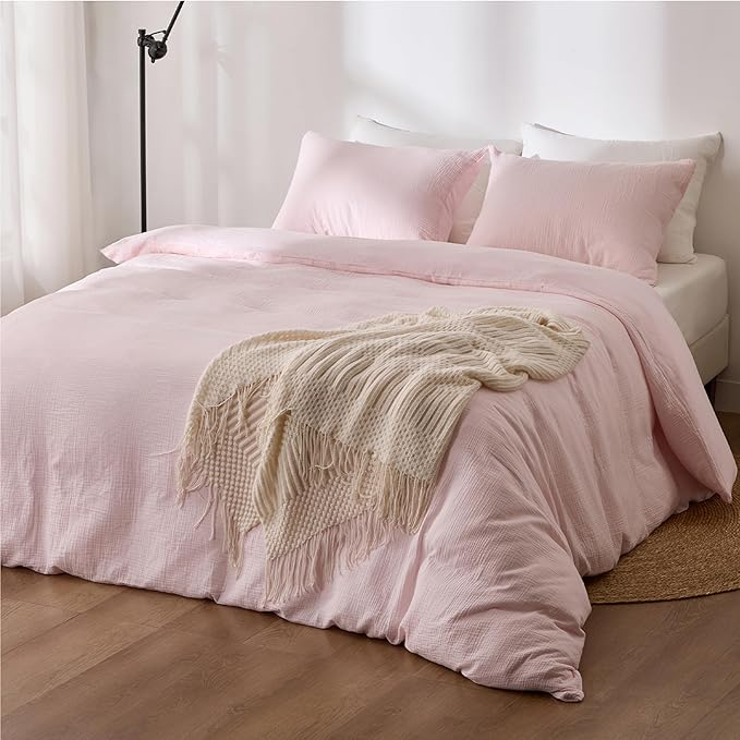 RRENEWROOTS Pink Twin Duvet Cover, 100% Sandwashed Cotton Soft Twin Size Duvet - Image 2